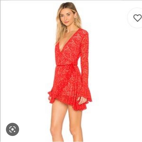 HAH Revolve red lace wrap dress M - Picture 3 of 10